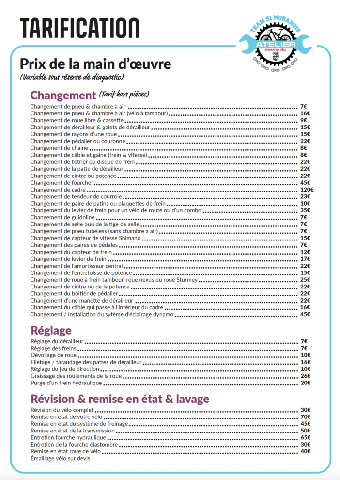 Prestations et tarifs