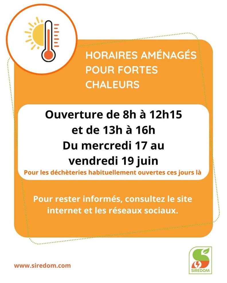 Horaires aménagés déchèteries